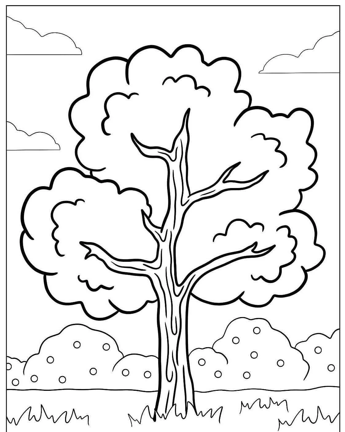 Desenho de Árvore Grande com Folhagem Cheia para Colorir