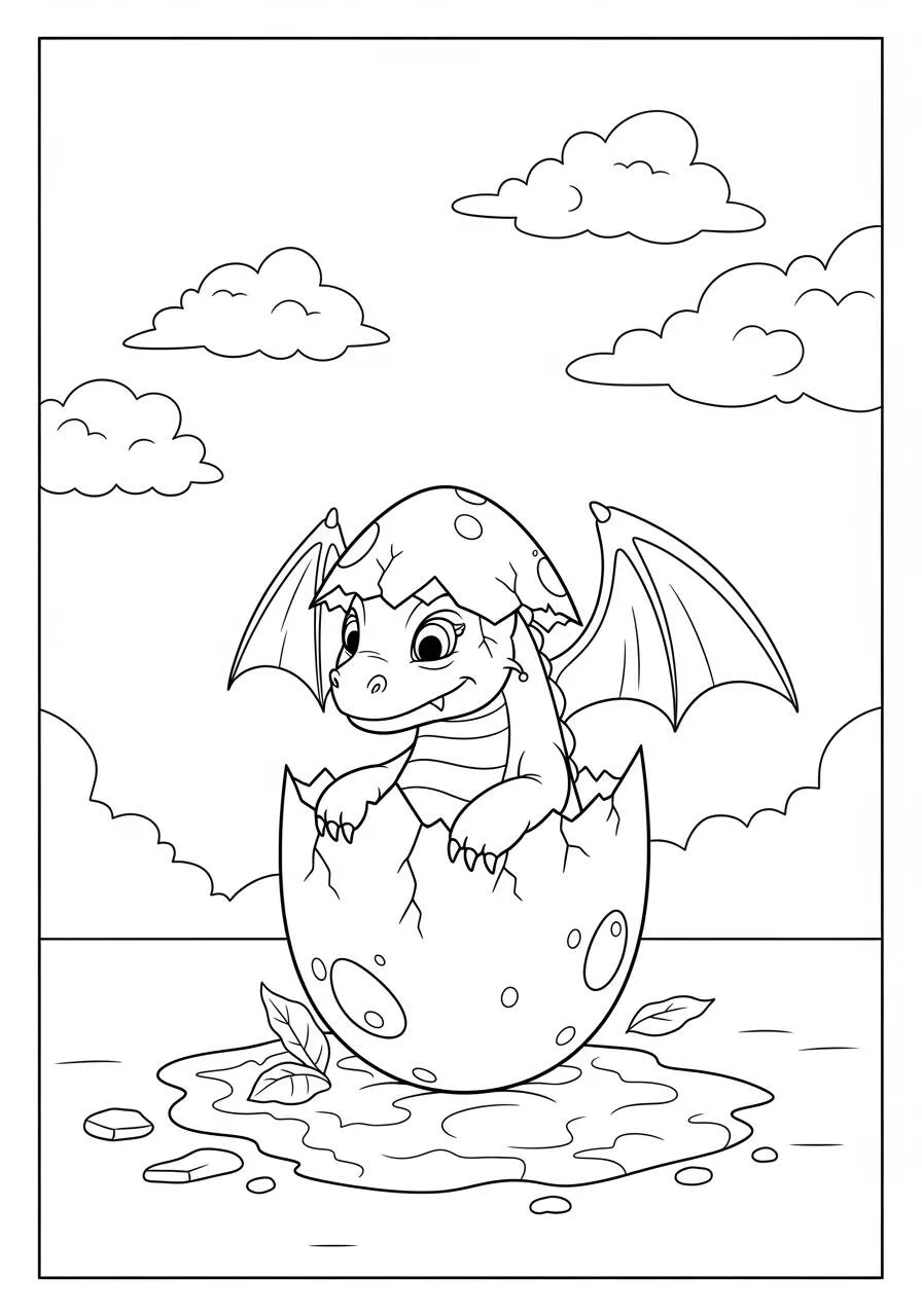 Desenho de Dragão Bebé a Sair do Ovo para Colorir