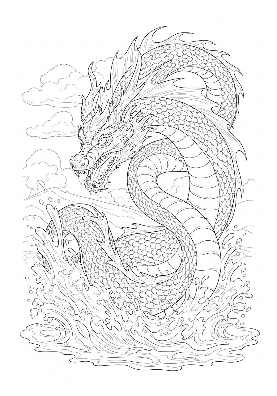 Desenho de Dragão Marinho Emergent do Oceano para Colorir