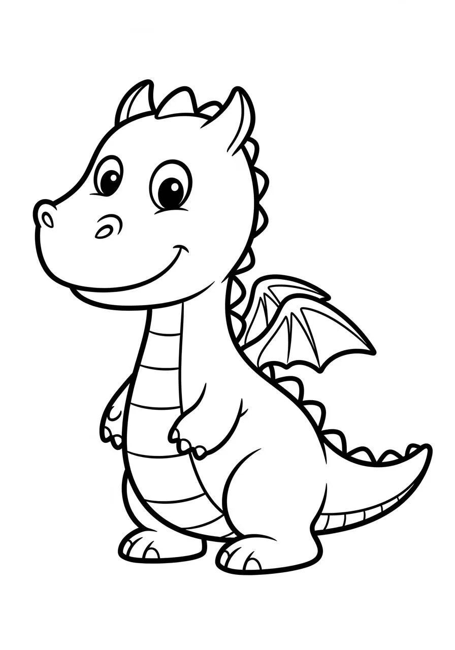 Desenho de Dragão Kawaii Fofo com Asas para Colorir