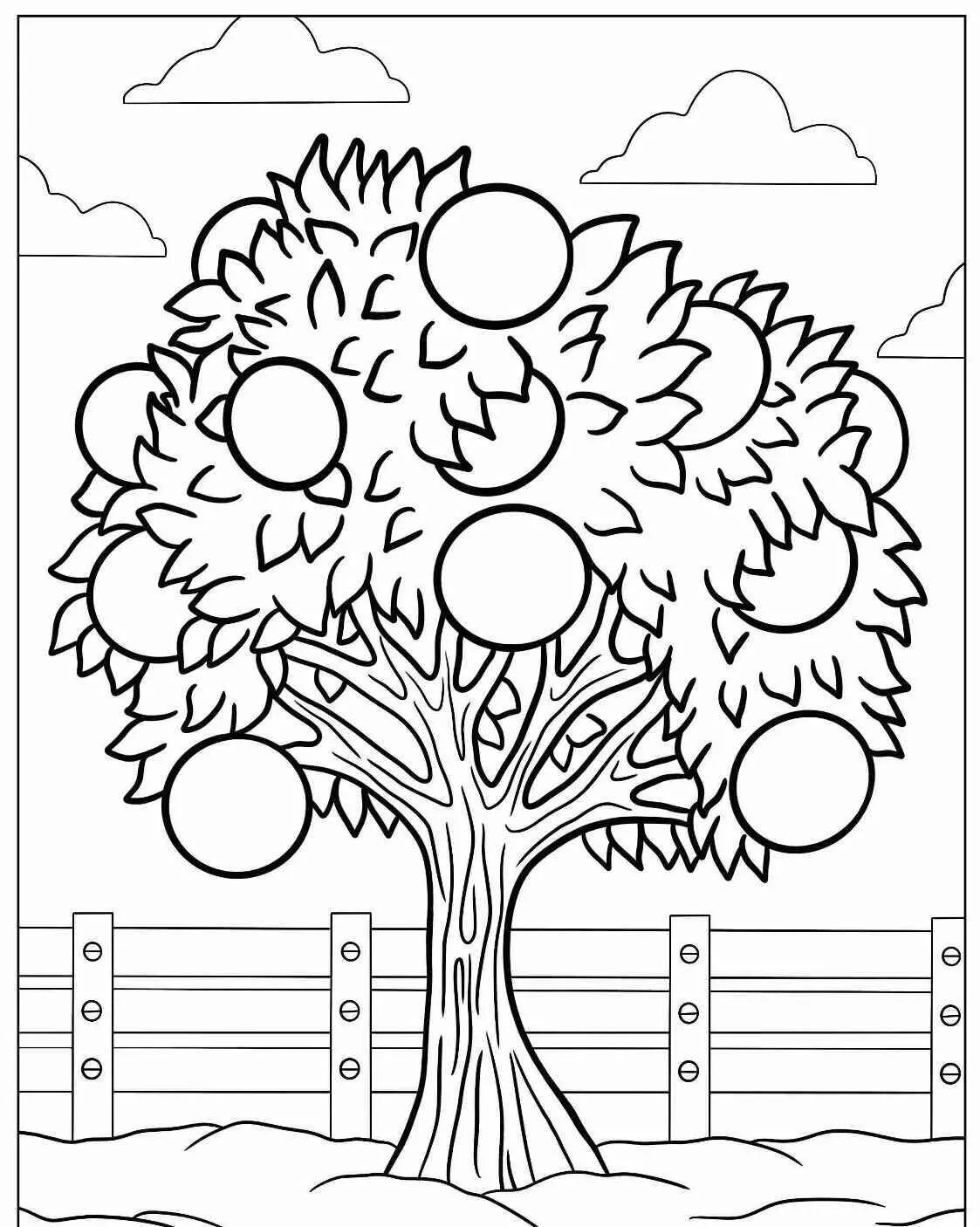 Desenho de Árvore Frutífera com Frutos para Colorir