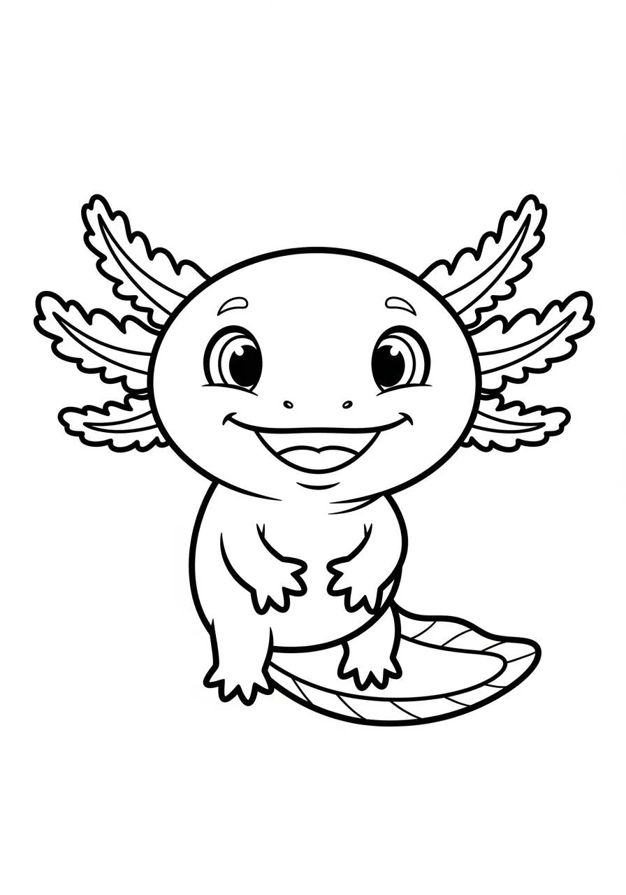 Desenho de Axolote Kawaii com Sorriso para Colorir