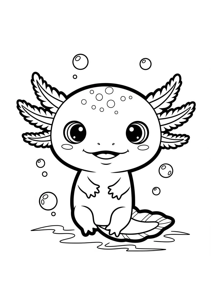Desenho de Axolote Kawaii com Olhos Grandes para Colorir
