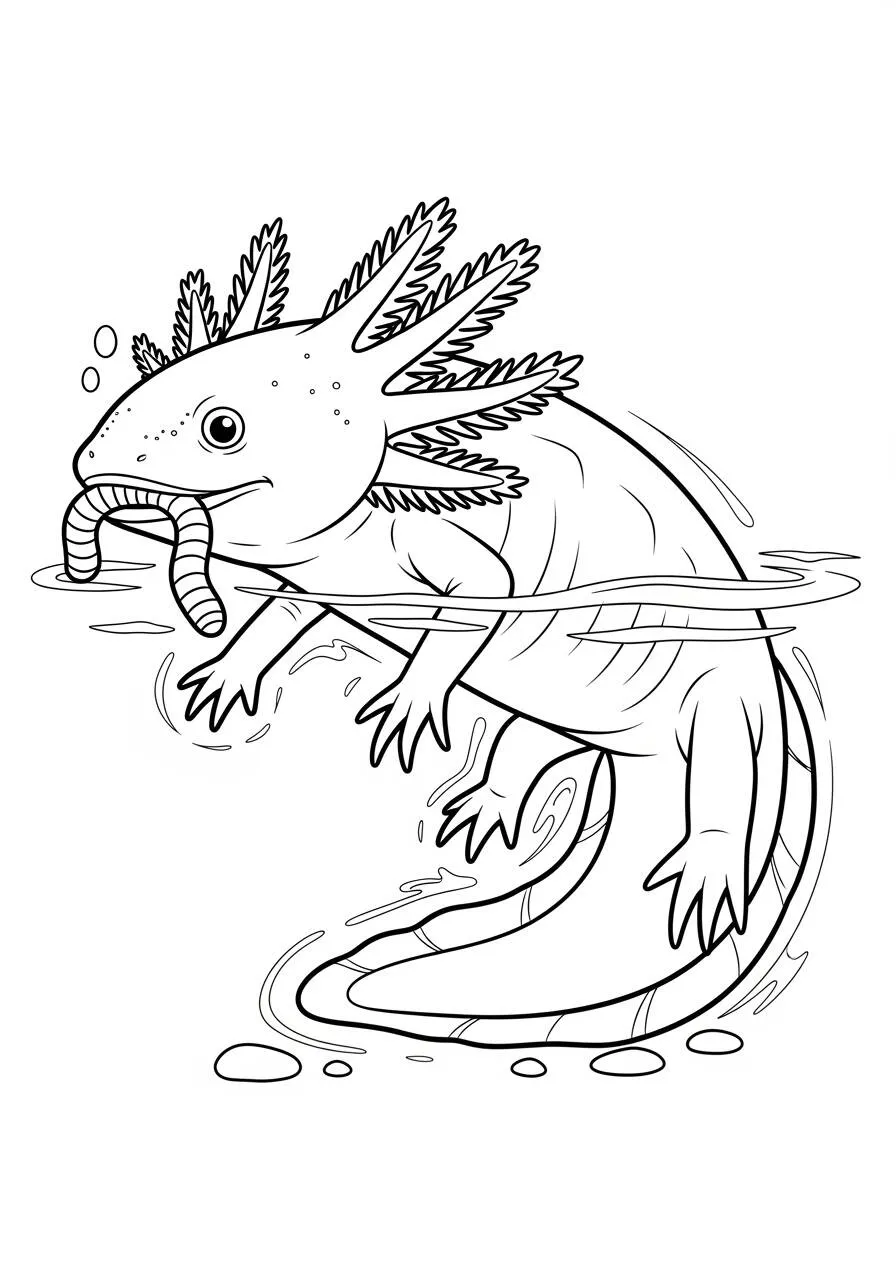 Desenho de Axolote a Nadar com Guelras para Colorir