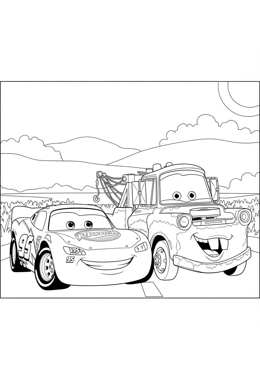 Desenho de Relâmpago McQueen com o Tom Mate para Colorir