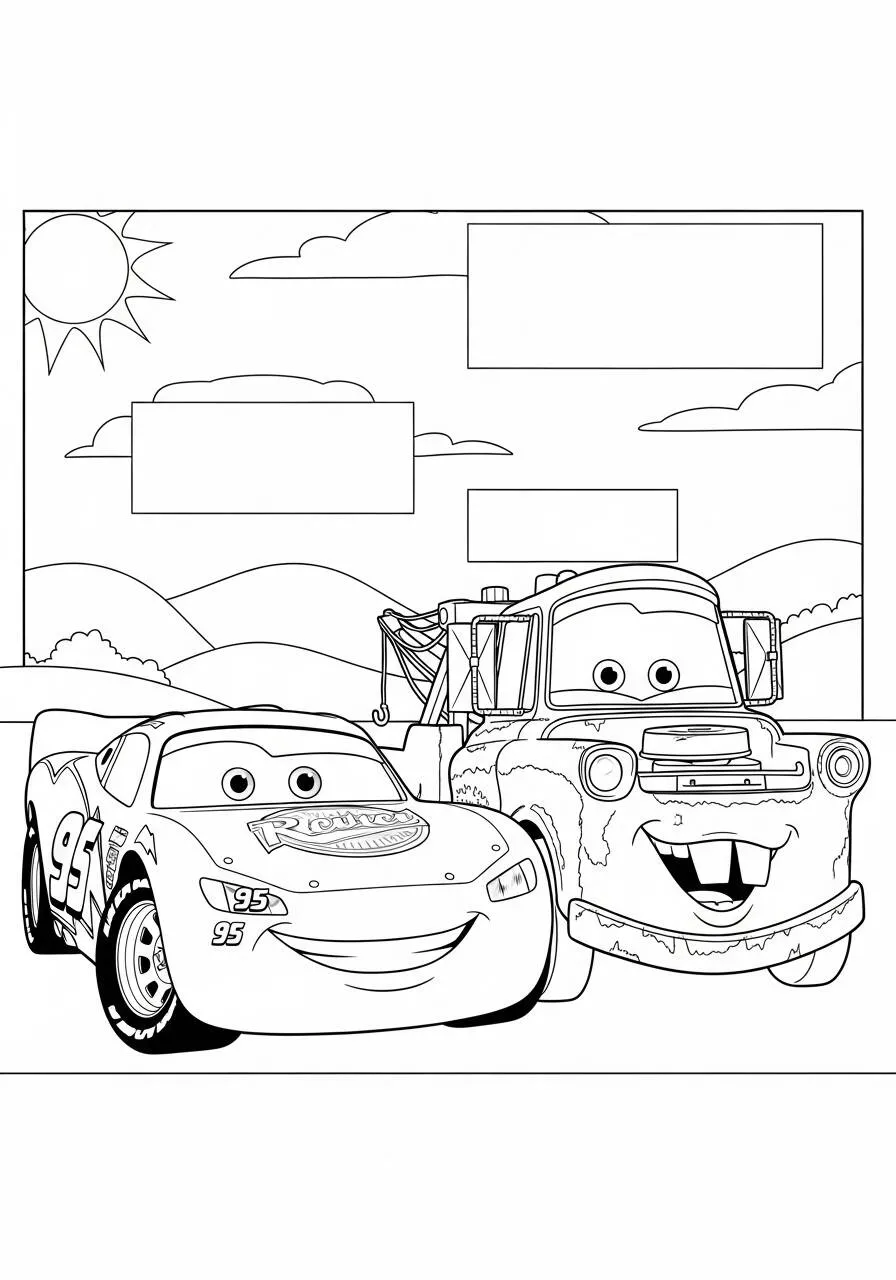 Desenho de Relâmpago McQueen com o Tom Mate para Colorir