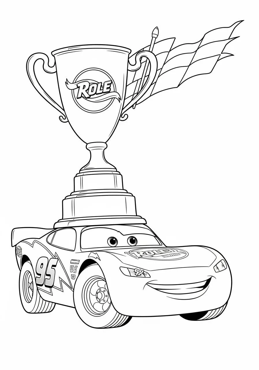 Desenho de Relâmpago McQueen com o Troféu para Colorir