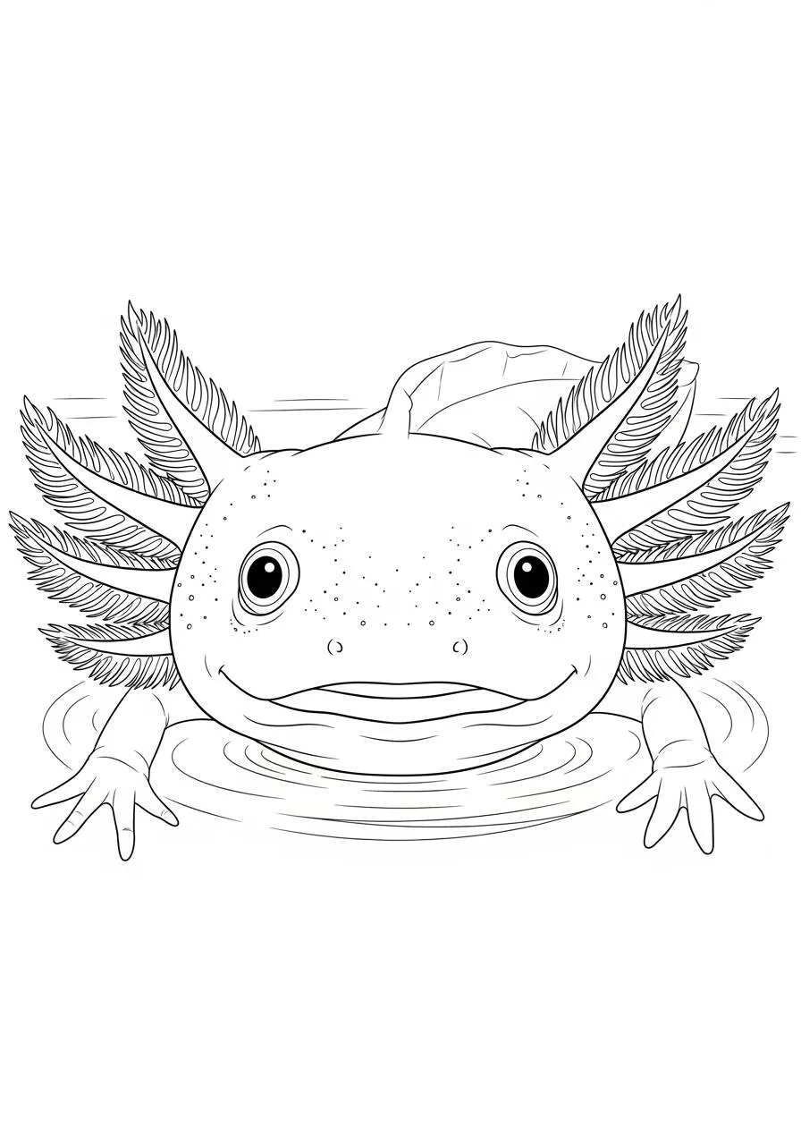 Desenho de Axolote com Guelras de Plumas para Colorir