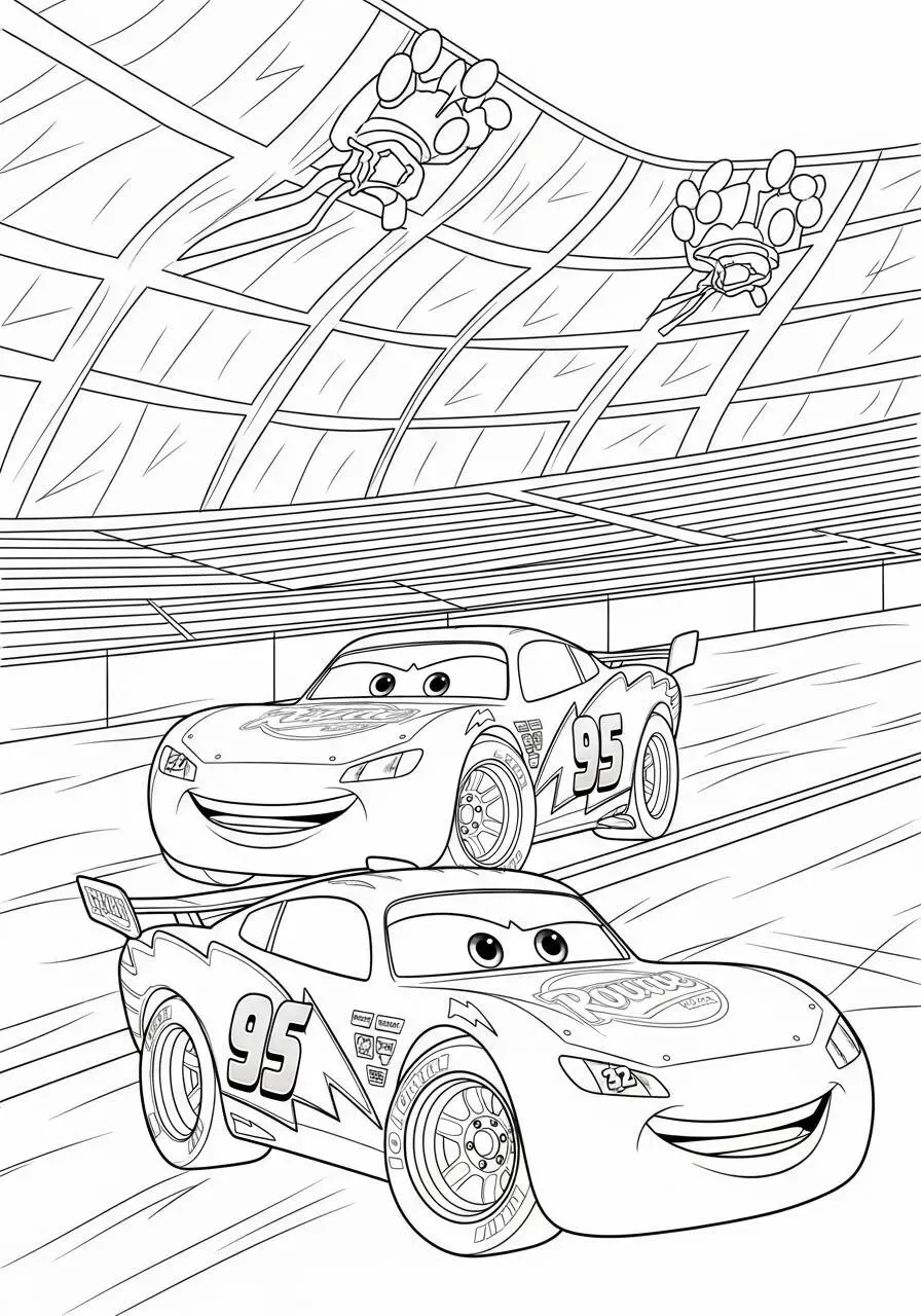 Desenho de Relâmpago McQueen na Corrida com Amigos para Colorir