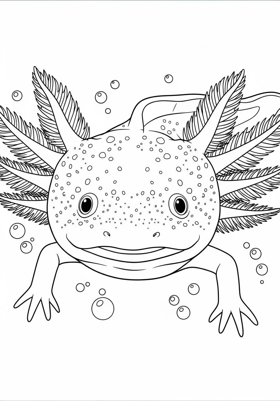 Desenho de Axolote a Nadar com Guelras para Colorir
