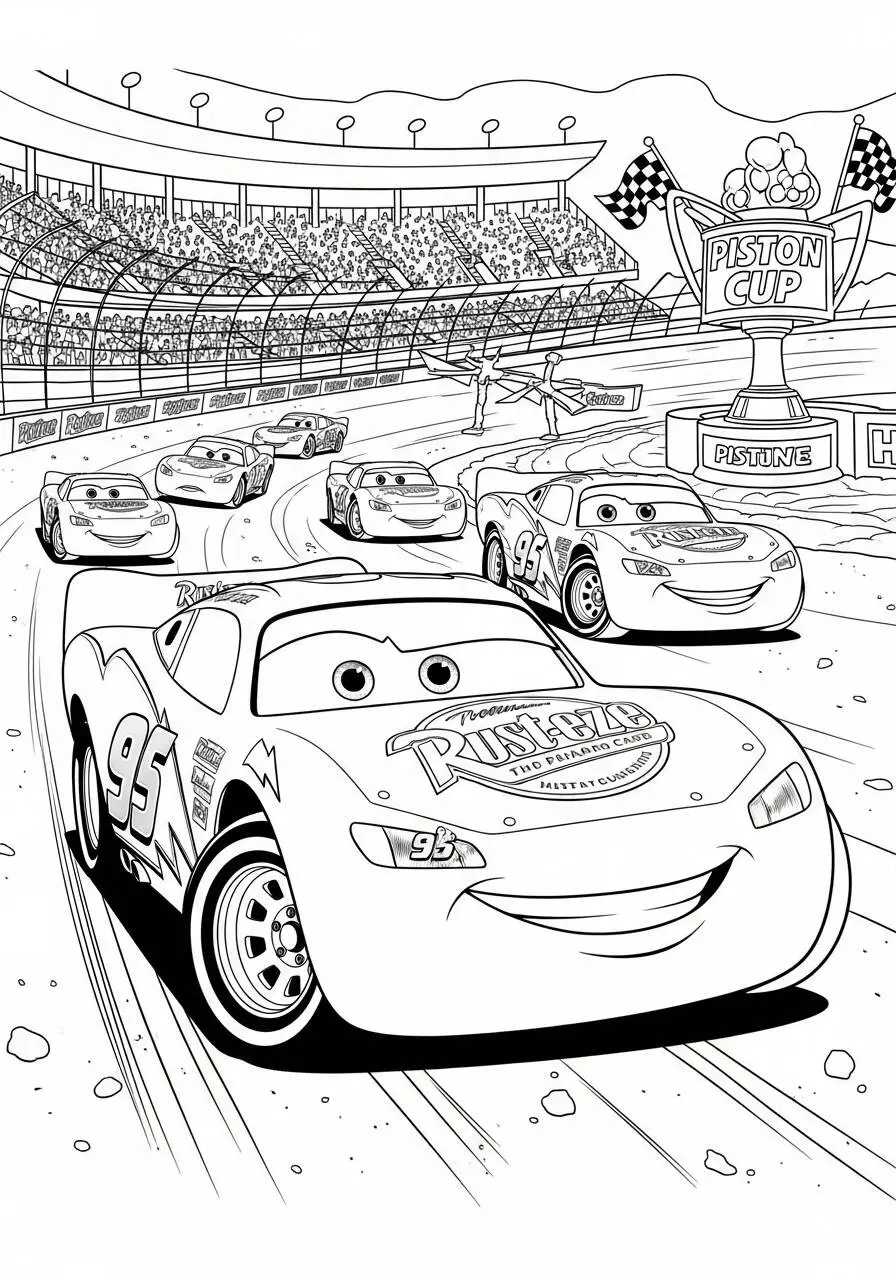 Desenho de Relâmpago McQueen na Corrida da Copa Pistão para Colorir