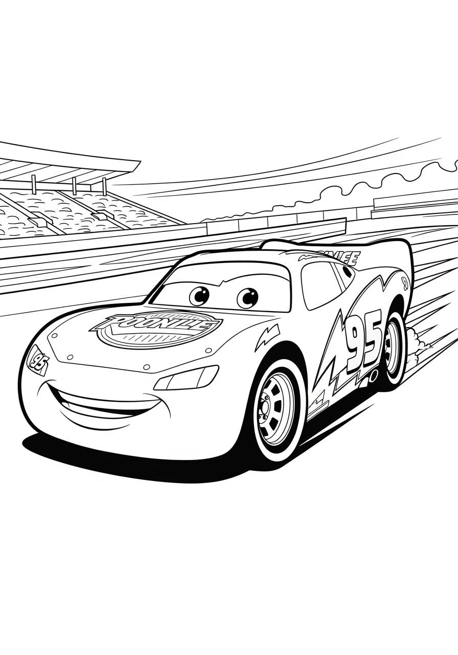 Desenho de Relâmpago McQueen na Corrida para Colorir