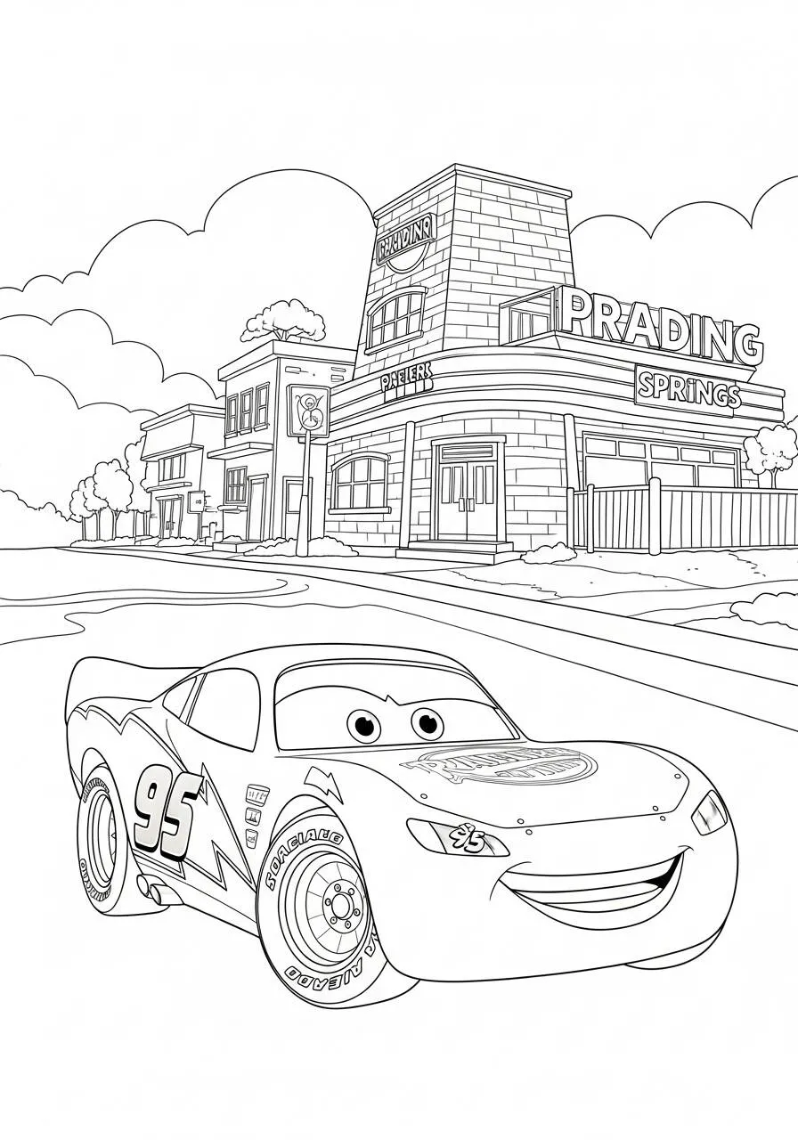 Desenho de Relâmpago McQueen em Radiator Springs para Colorir