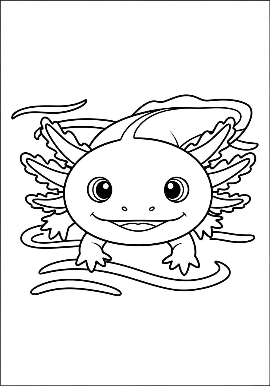 Desenho de Axolote Fofo a Nadar para Colorir