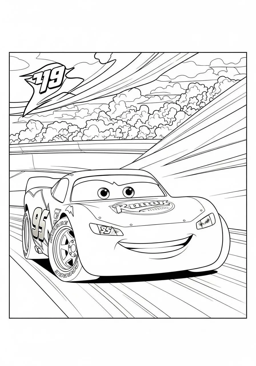 Desenho de Relâmpago McQueen Correndo na Pista para Colorir