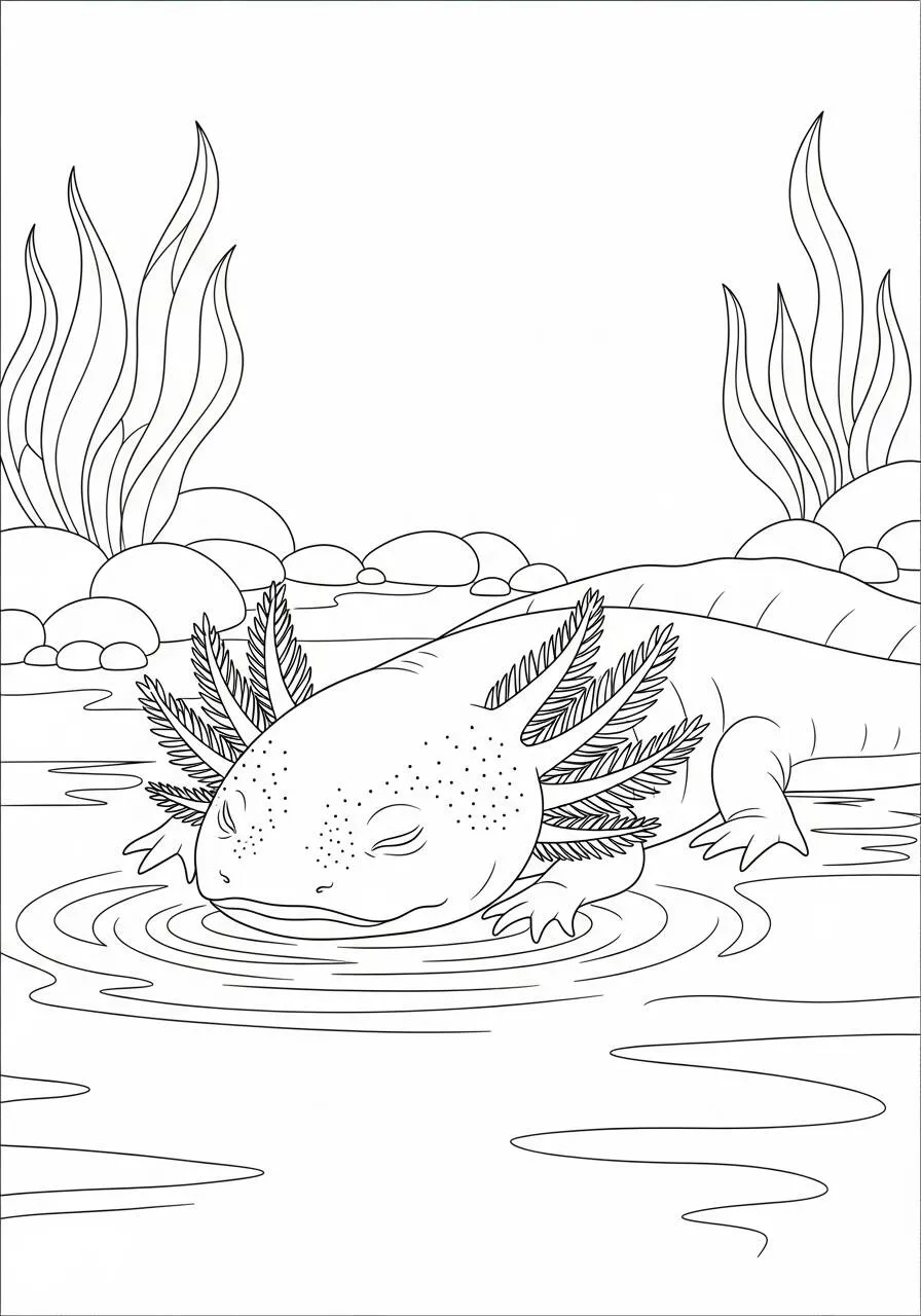 Desenho de Axolote a Dormir na Água para Colorir