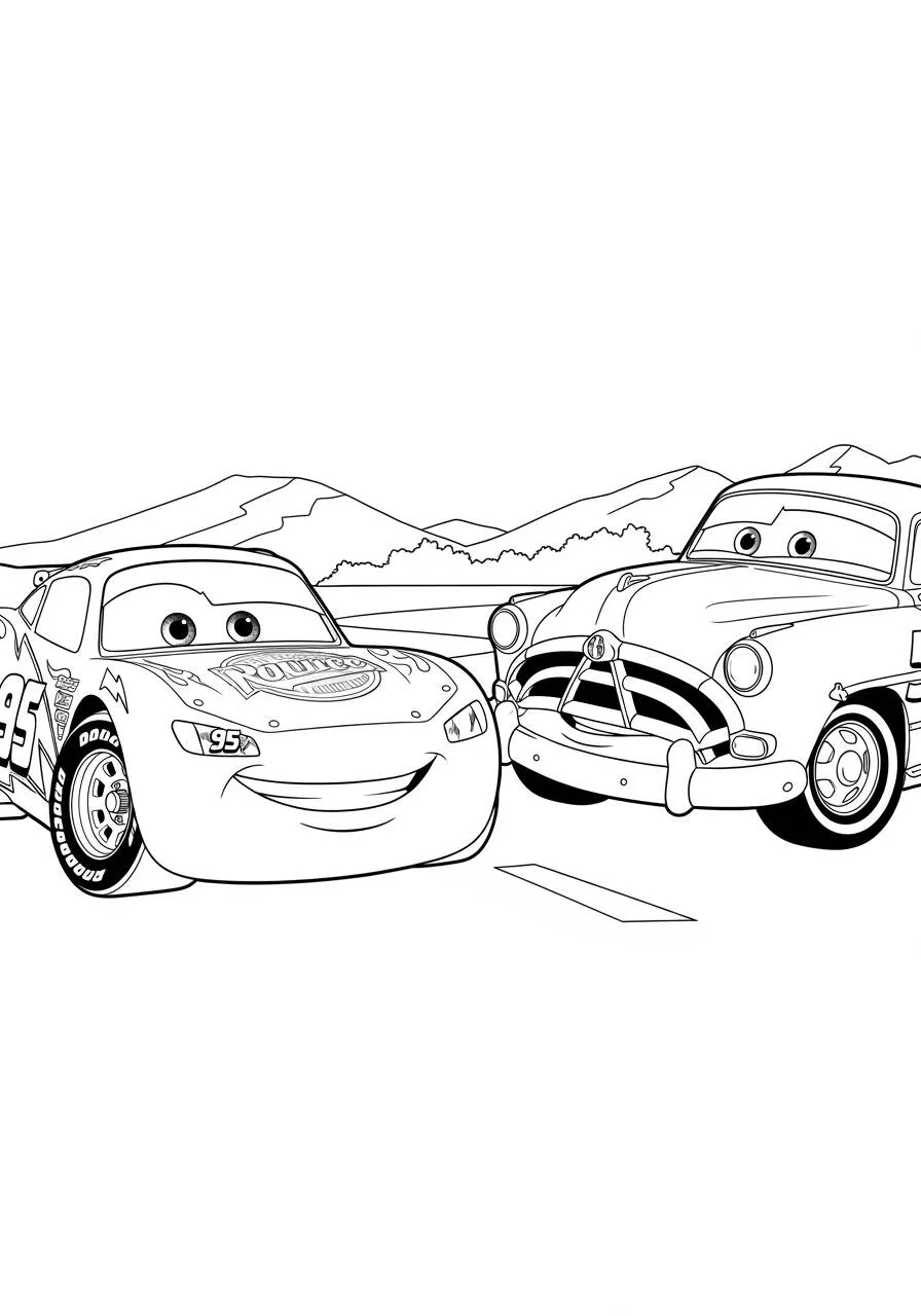Desenho de Relâmpago McQueen com o Mater para Colorir