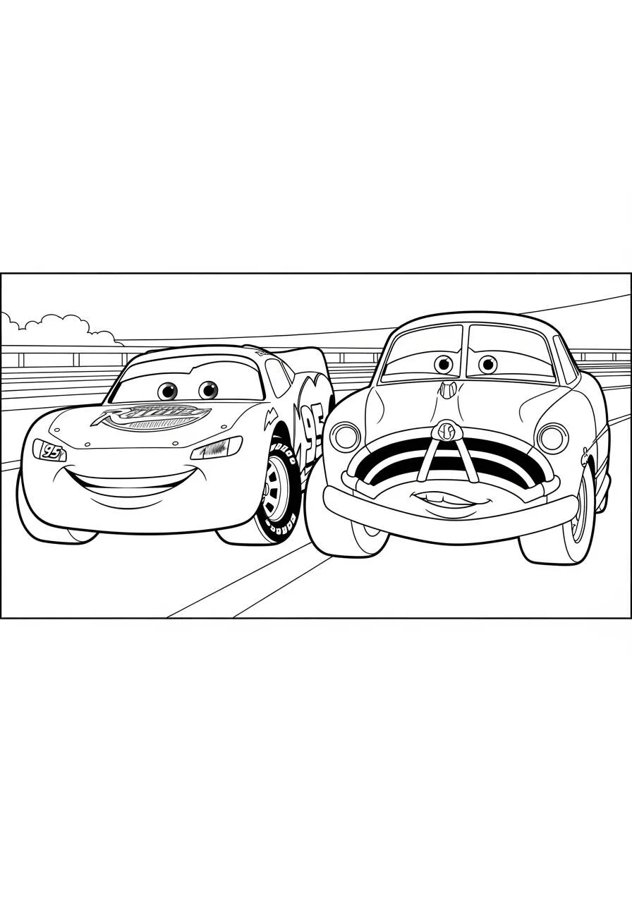 Dibujo para colorear de Rayo McQueen con Tom Mate