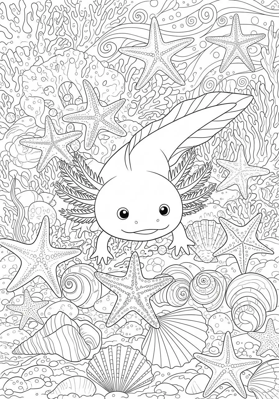 Desenho de Axolote Explorando o Fundo do Mar para Colorir