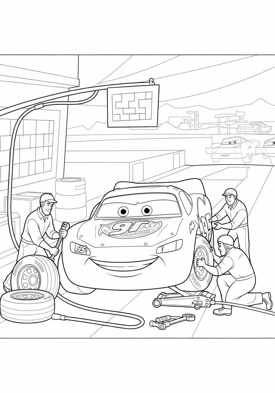 Desenho de Relâmpago McQueen na Oficina para Colorir