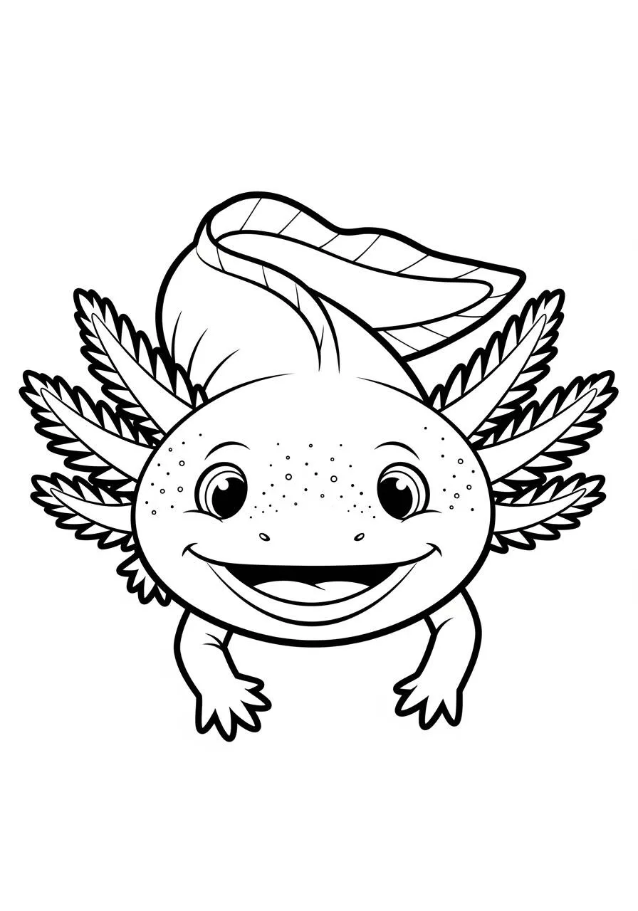 Desenho de Axolote Kawaii com Sorriso para Colorir