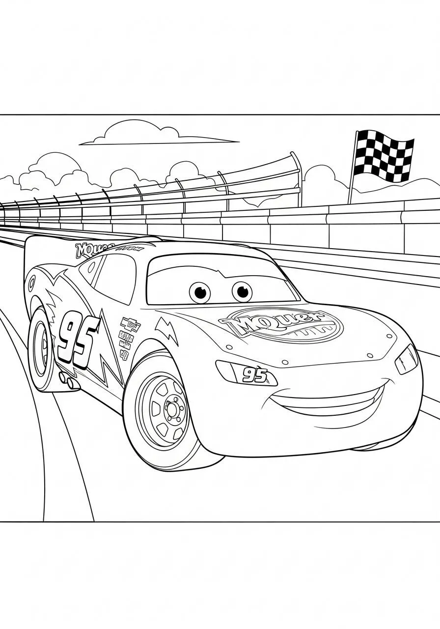 Desenho de Relâmpago McQueen na Pista de Corrida para Colorir