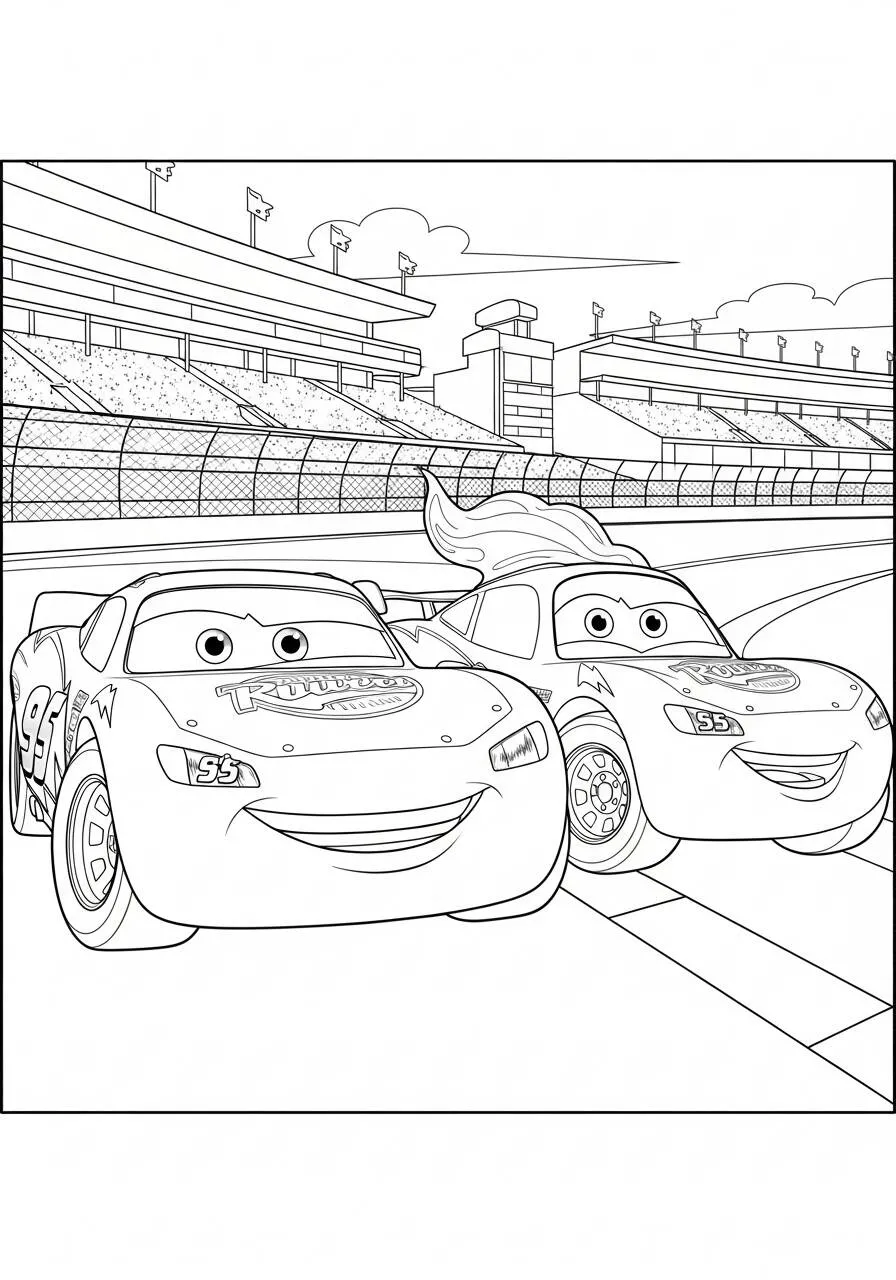 Desenho de Relâmpago McQueen e Sally na Pista para Colorir