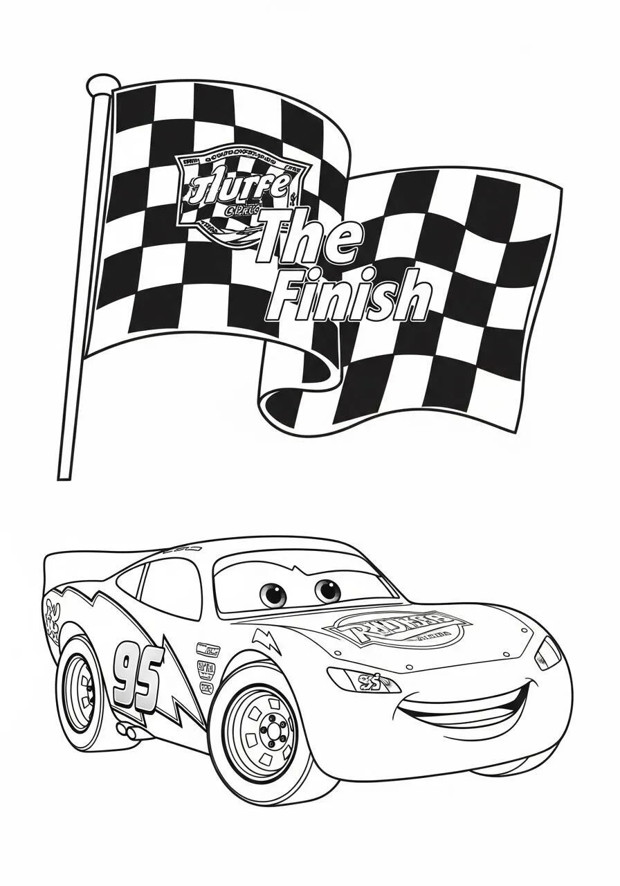 Desenho de Relâmpago McQueen na Linha de Chegada para Colorir