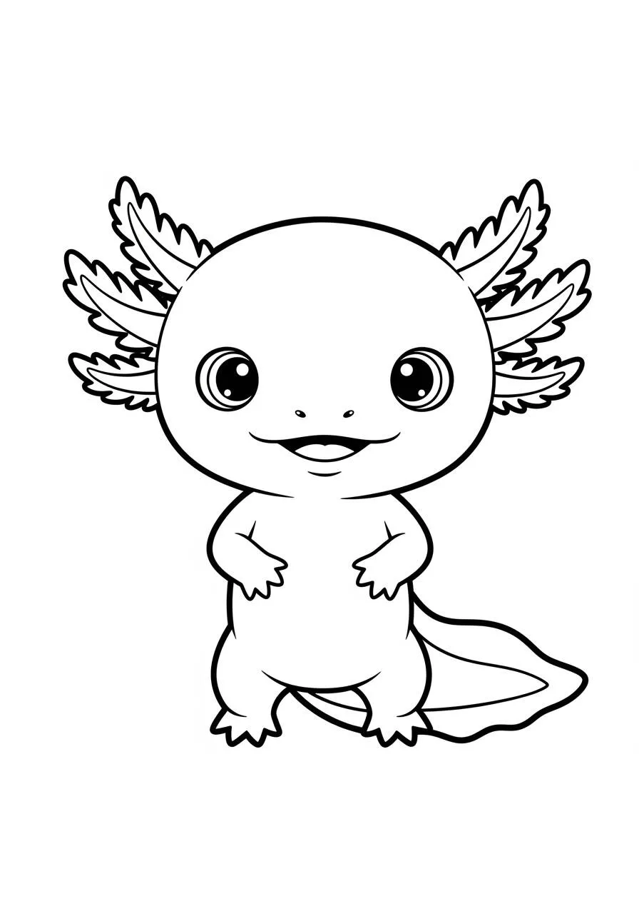 Desenho de Axolote Kawaii com Sorriso para Colorir