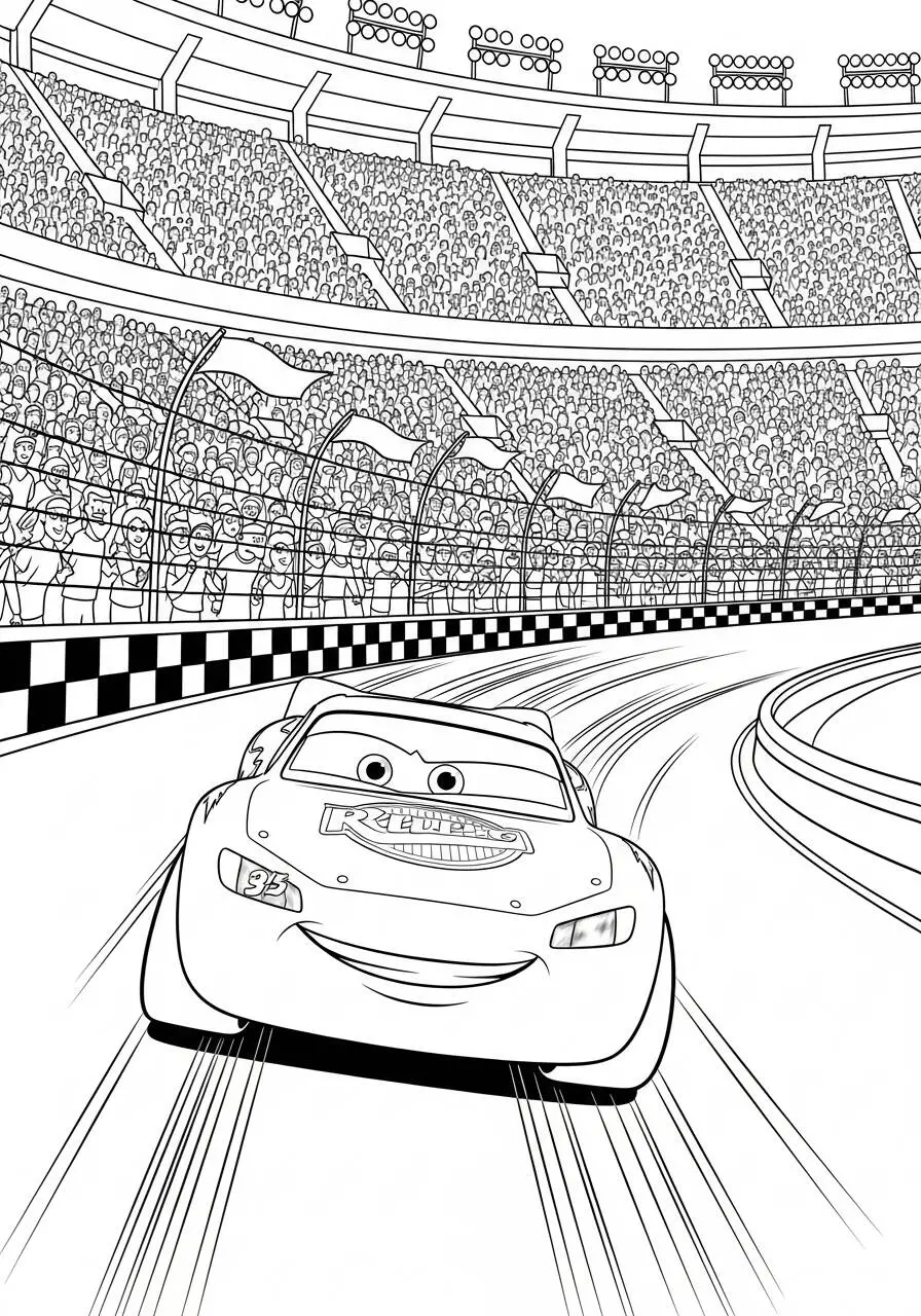 Desenho de Relâmpago McQueen na Corrida para Colorir