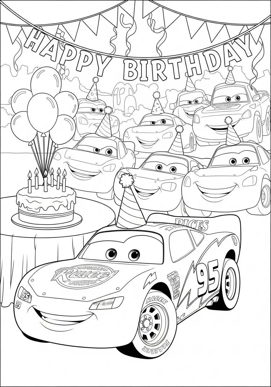 Desenho de Relâmpago McQueen em Festa de Aniversário para Colorir