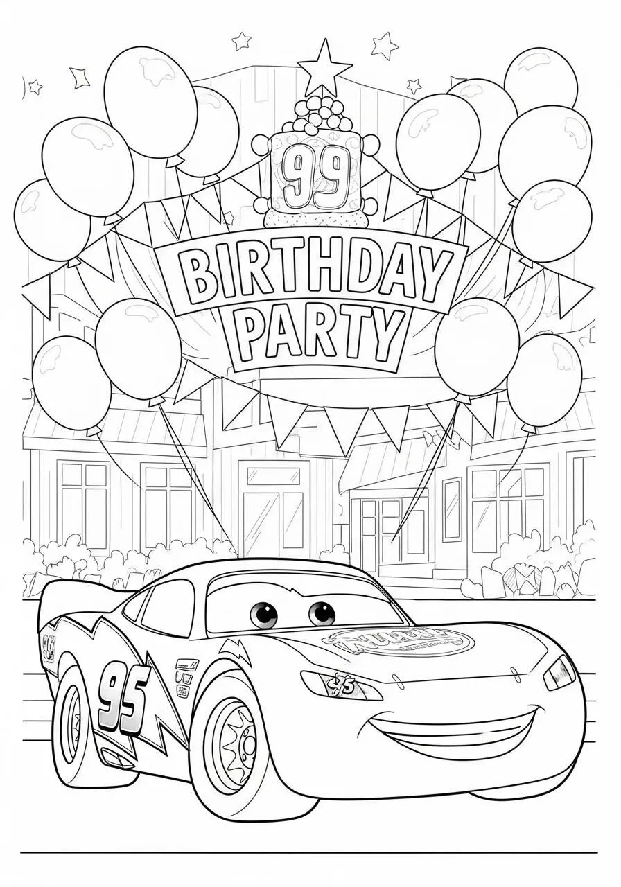 Desenho de Relâmpago McQueen na Festa de Aniversário para Colorir