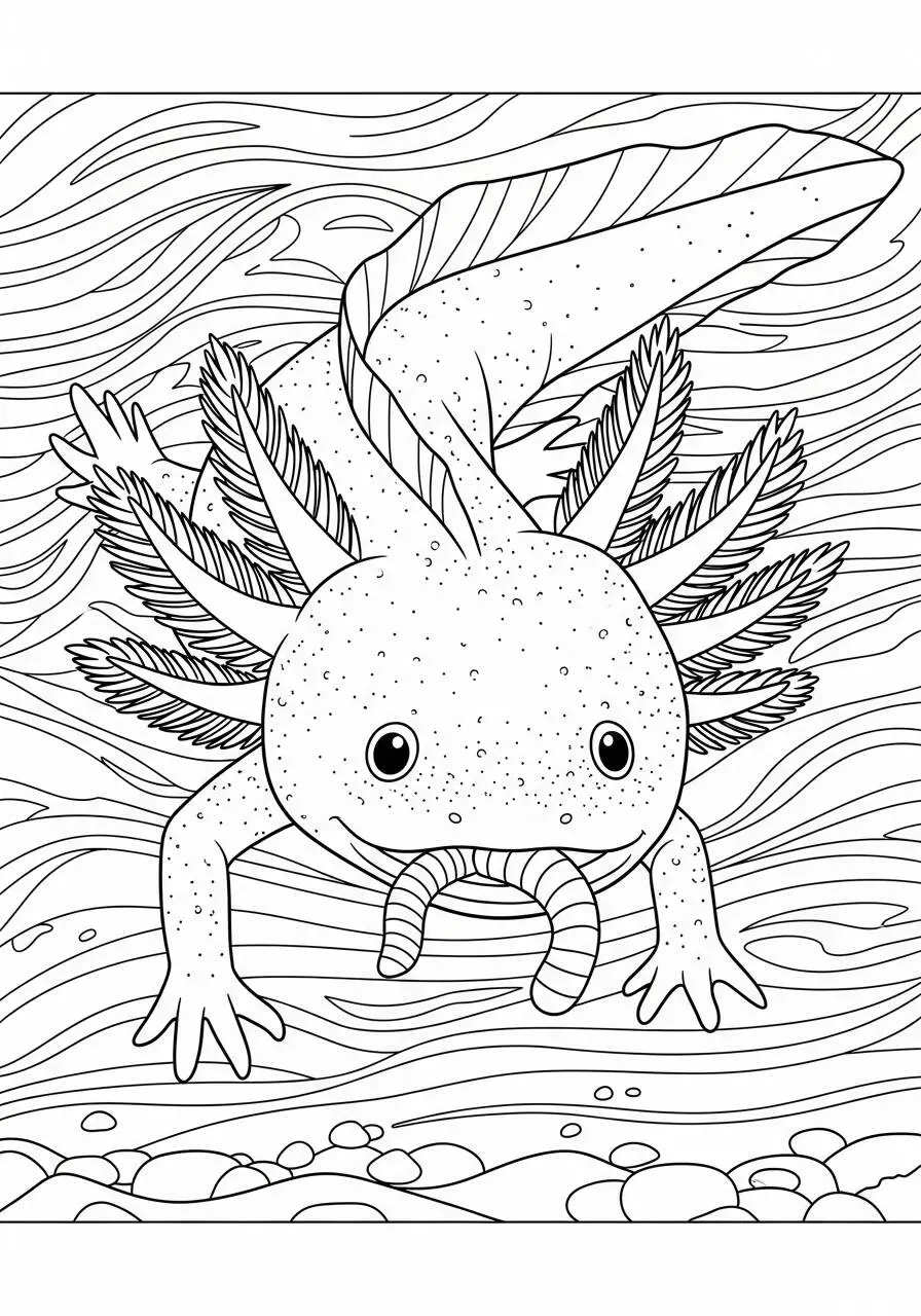 Desenho de Axolote a Nadar em um Lago para Colorir