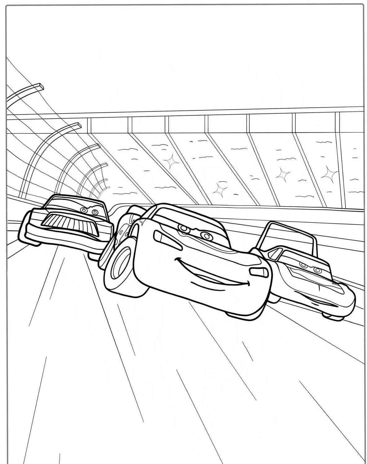 Desenho de Relâmpago McQueen Correndo com Amigos para Colorir
