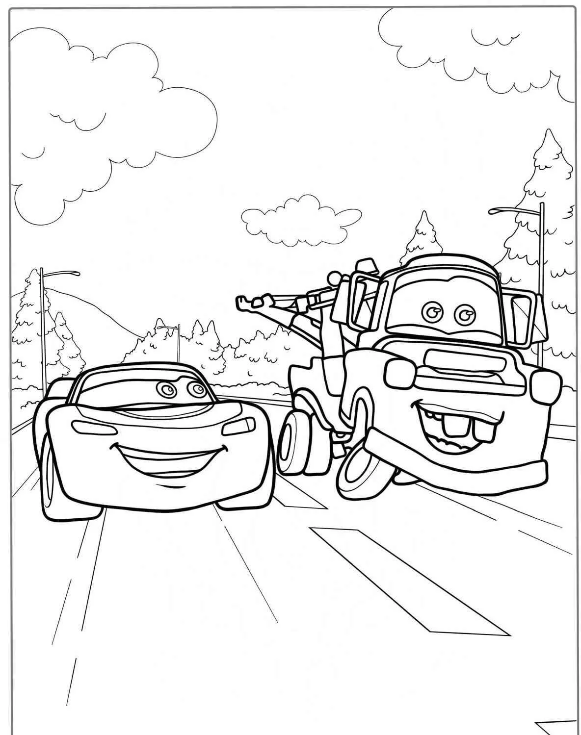 Desenho de Relâmpago McQueen com o Tom Mate para Colorir