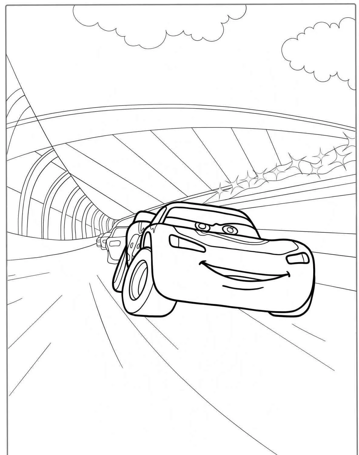Desenho de Relâmpago McQueen Correndo na Pista para Colorir