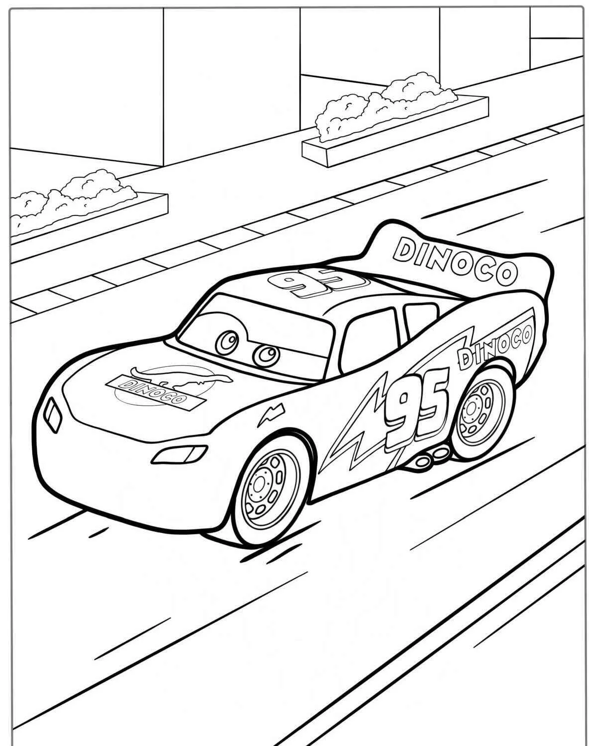 Desenho de Relâmpago McQueen na Estrada para Colorir