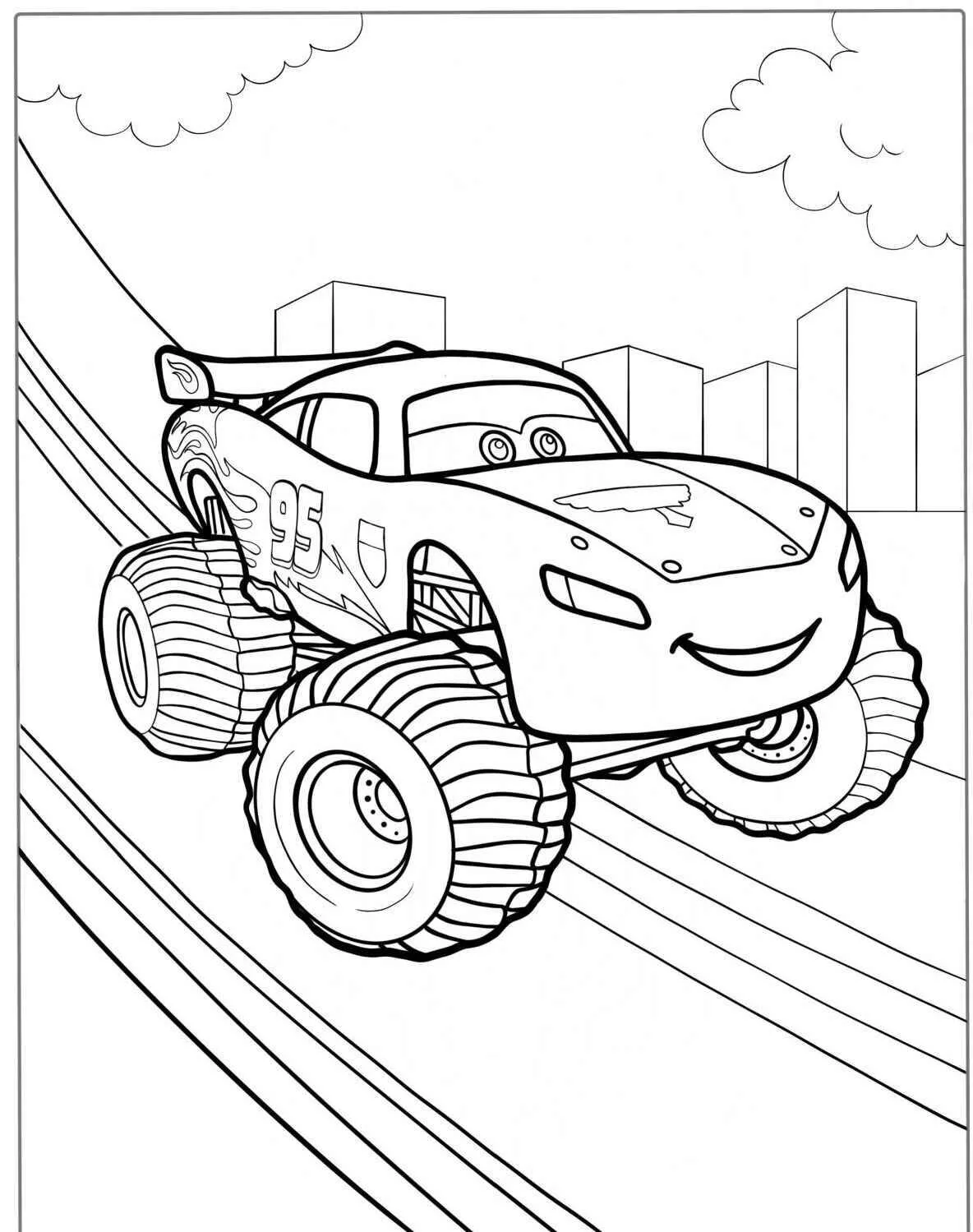Desenho de Relâmpago McQueen em um Carro Monstro para Colorir