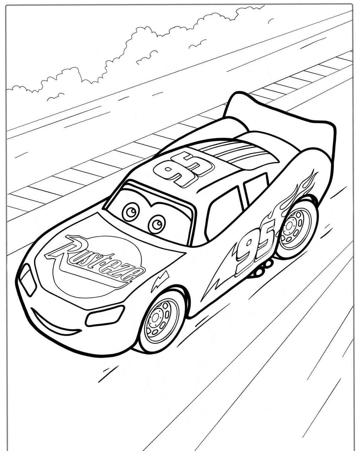 Desenho de Relâmpago McQueen Acelerando na Pista para Colorir