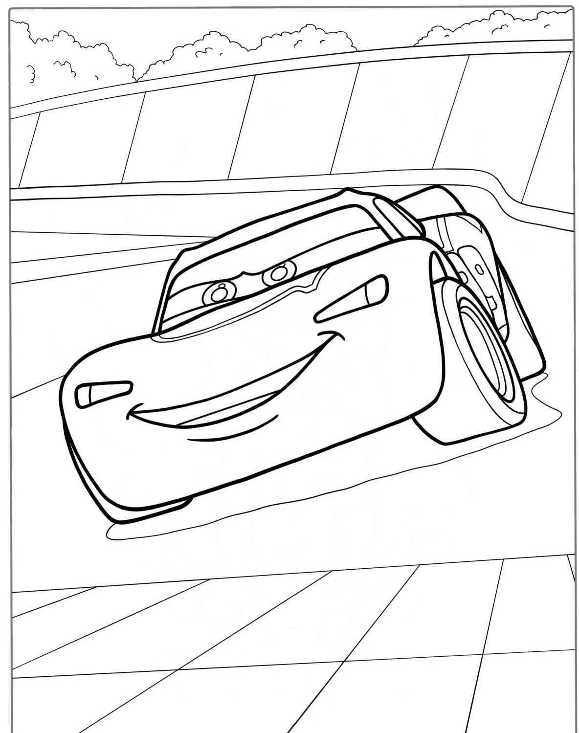 Desenho de Relâmpago McQueen a Acelerar na Pista para Colorir