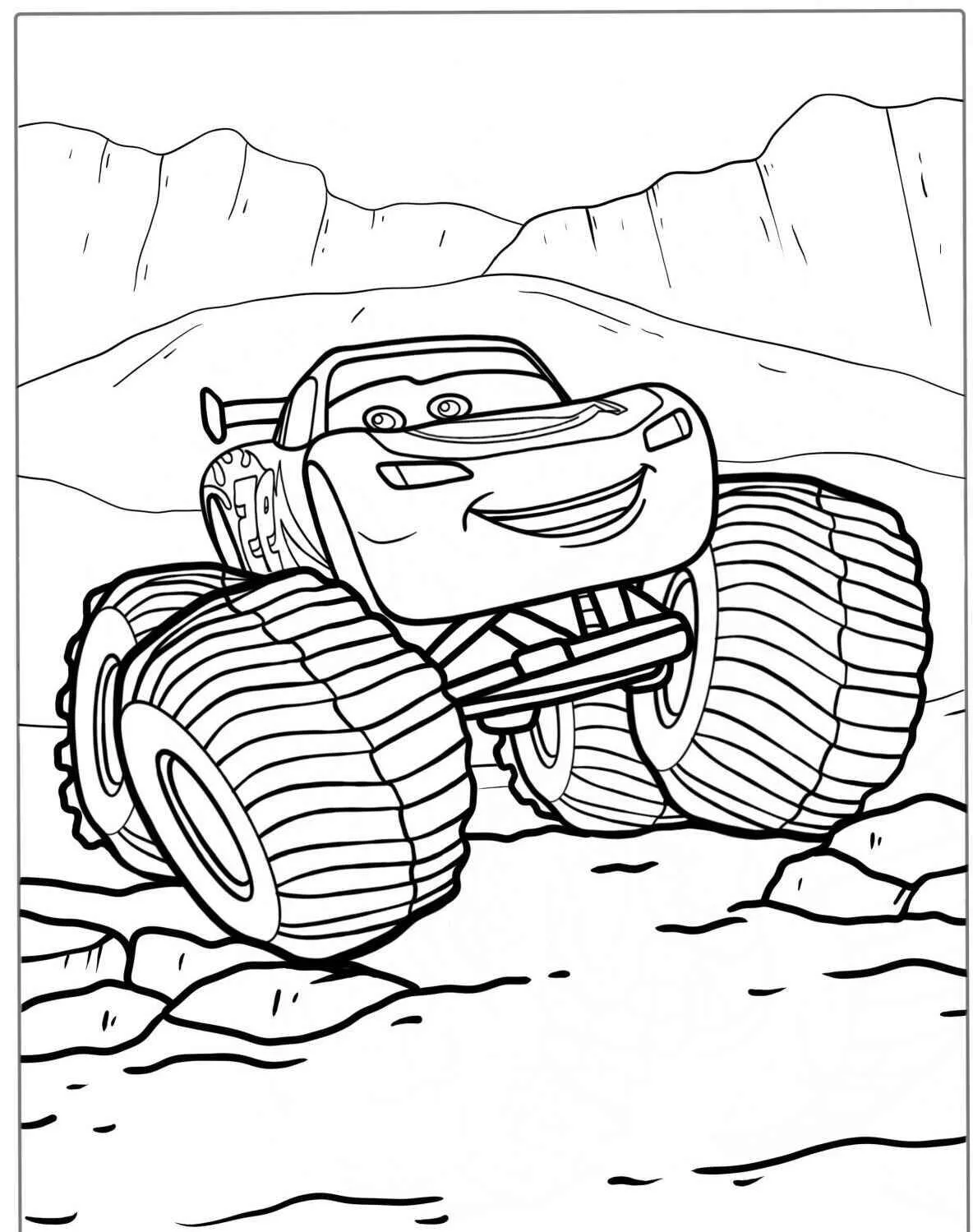 Desenho de Relâmpago McQueen como Carro Monstro para Colorir