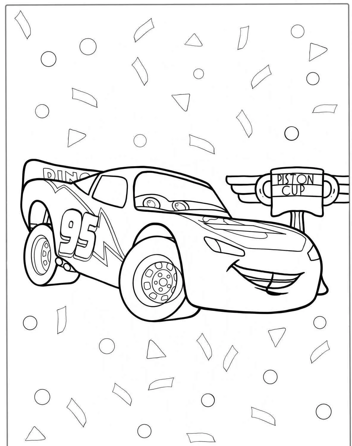 Dibujo para colorear Rayo McQueen en la Copa Pistón
