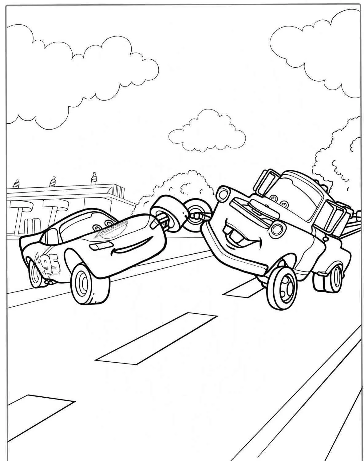 Desenho de Relâmpago McQueen e Tom Mate para Colorir