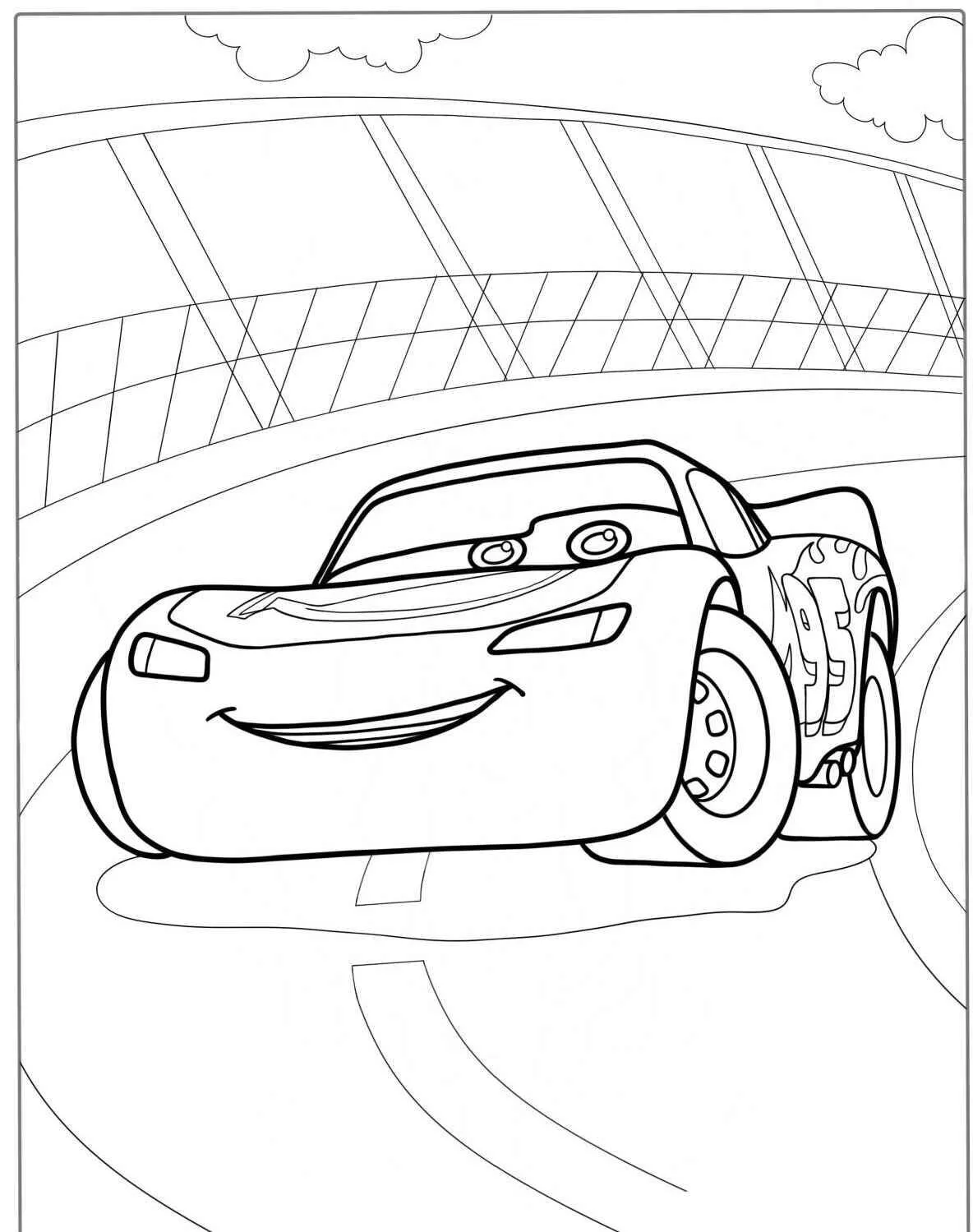 Desenho de Relâmpago McQueen a Correr na Pista para Colorir