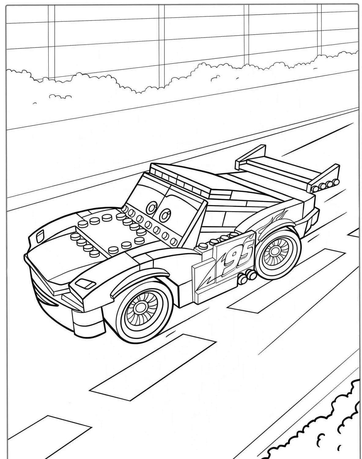 Desenho de Relâmpago McQueen em Ação na Pista para Colorir