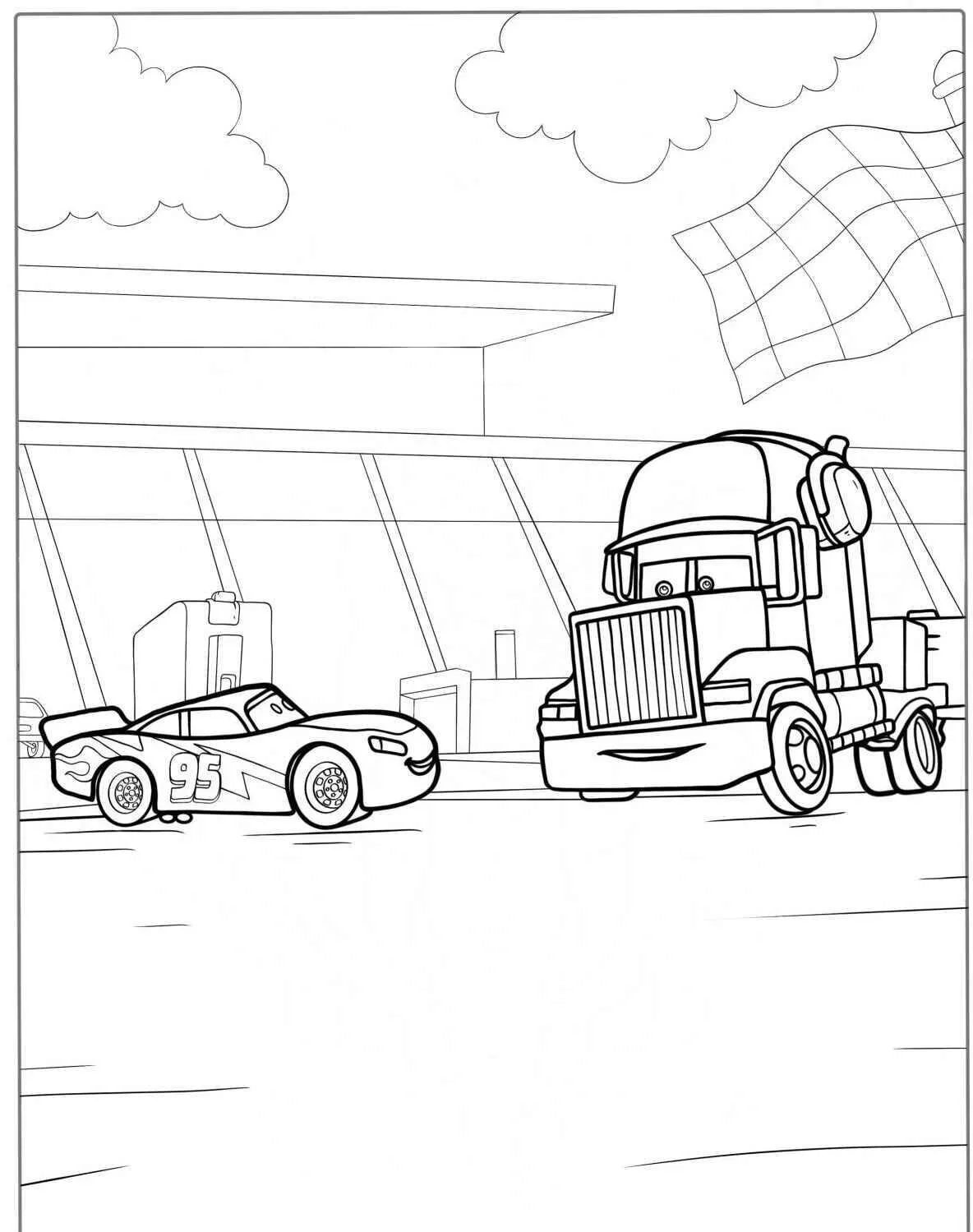 Desenho de Relâmpago McQueen com o Mater para Colorir