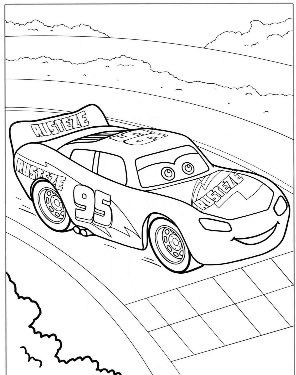 Desenho de Relâmpago McQueen Acelerando na Pista para Colorir