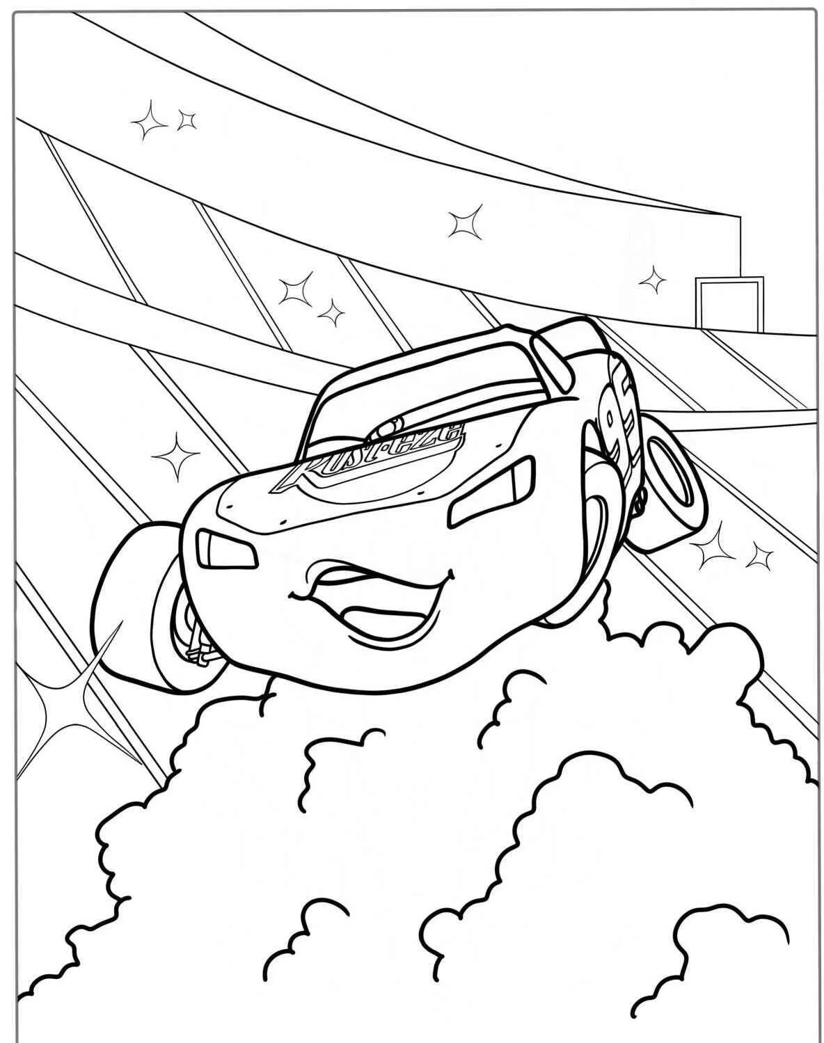 Desenho de Relâmpago McQueen Pulando na Pista para Colorir