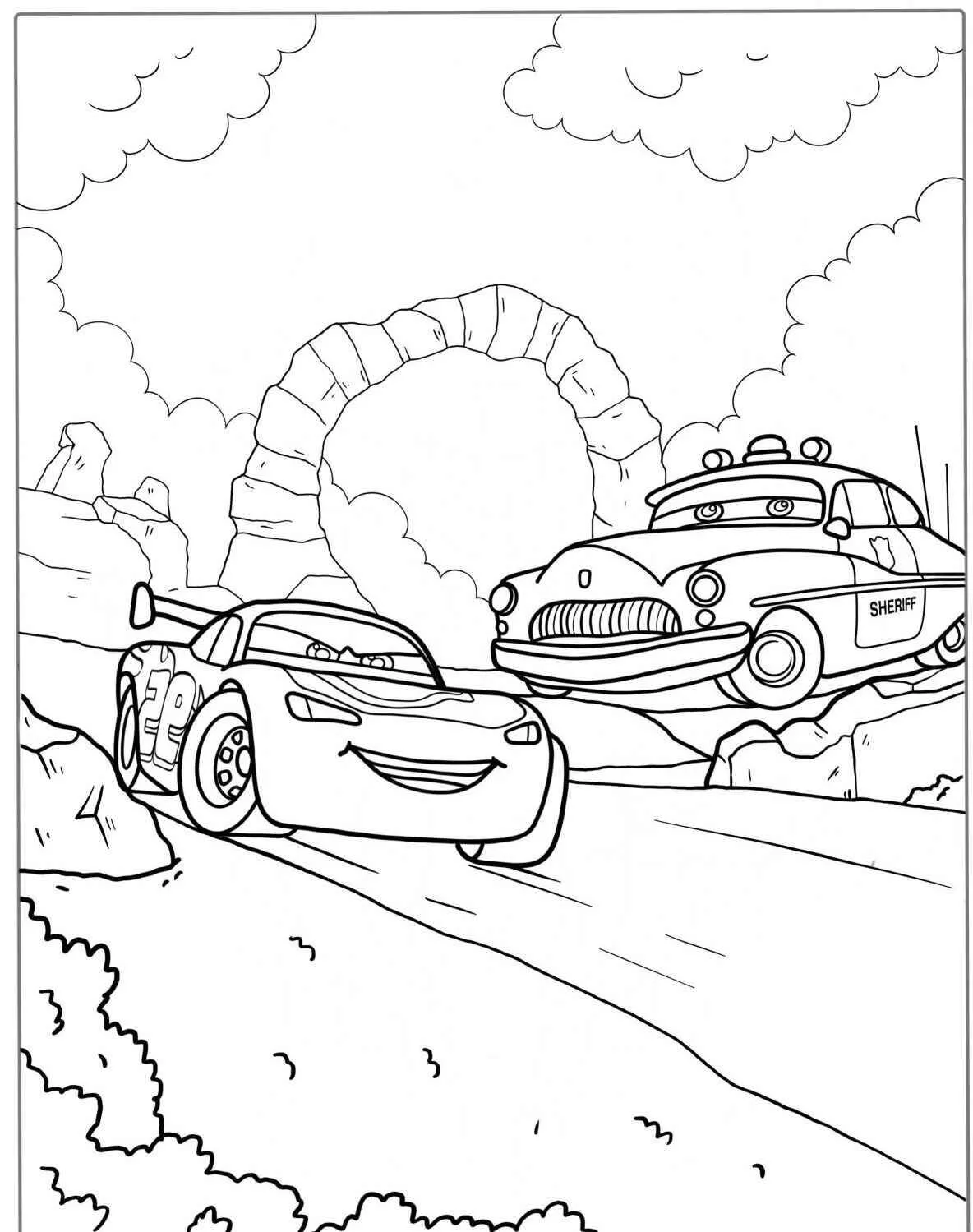 Desenho de Relâmpago McQueen e o Xerife para Colorir