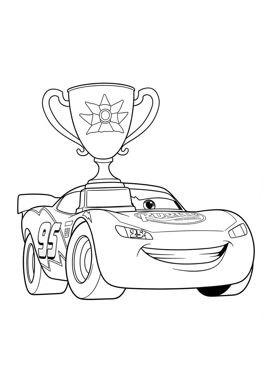 Desenho de Relâmpago McQueen com o Troféu para Colorir